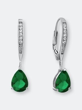 Genevive Sterling Silver White Gold Plate w Green CZ dangle Earrings NWOT ✨️